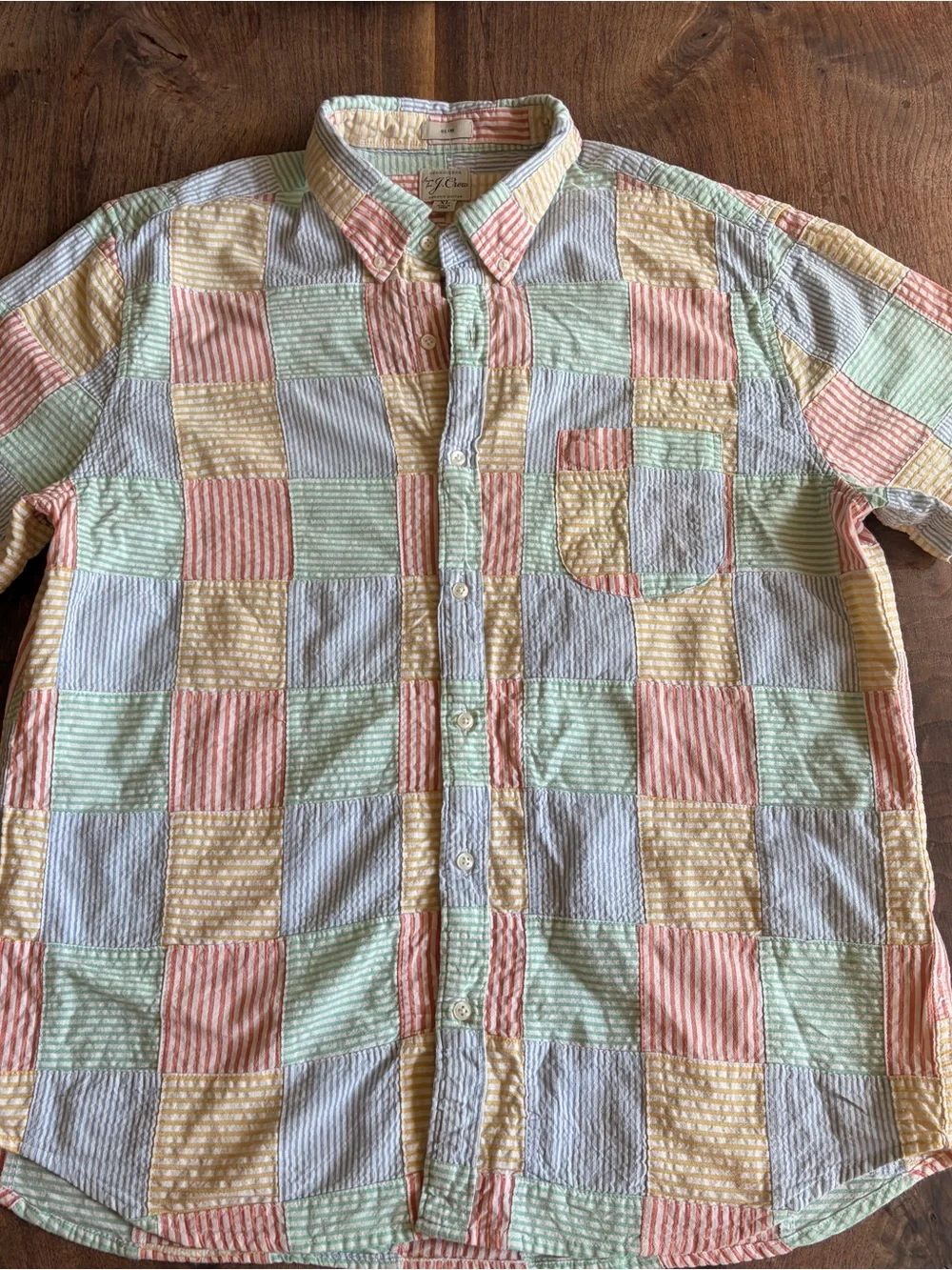 J. Crew vintage Patchwork Seersucker Button-Down men’s XL dress Shirt cotton